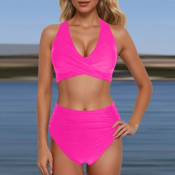 Women's Bikini Two Piece High Waisted Sexy Push up Vintage Swimsuit Retro Ruched High Waist Print