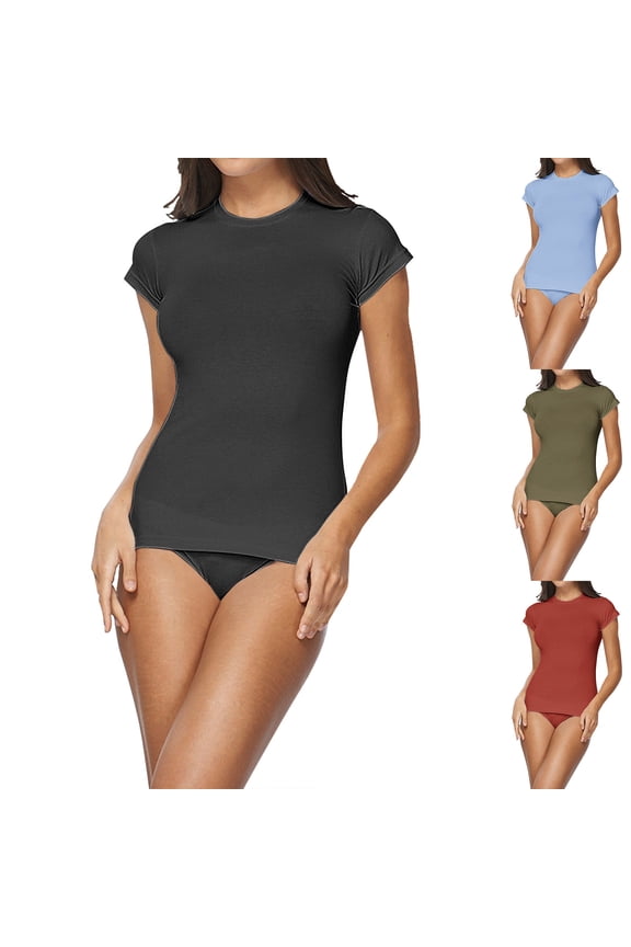 Women's Bikinis Bathing Suits Crew Neck Top Stretchy Breathable Comfortable Seamless Beachwear Split 2 Piece Swimsuits Sets
