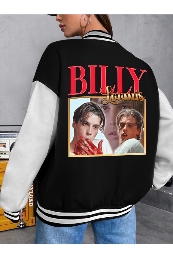 Women's Billy Loomis Baseball Jacket Large Size Hoodie Horror Scream for Ladies Ghostface Bomber Jacket Halloween Clothing