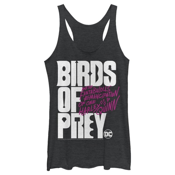 Women's Birds of Prey Bold Text Logo Racerback Tank Top Black Heather Large