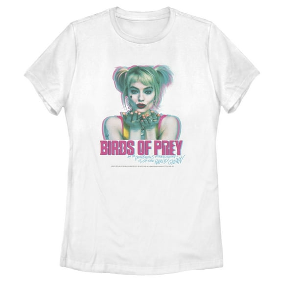 Women's Birds of Prey Harley Quinn Blur  Graphic Tee White 2X Large
