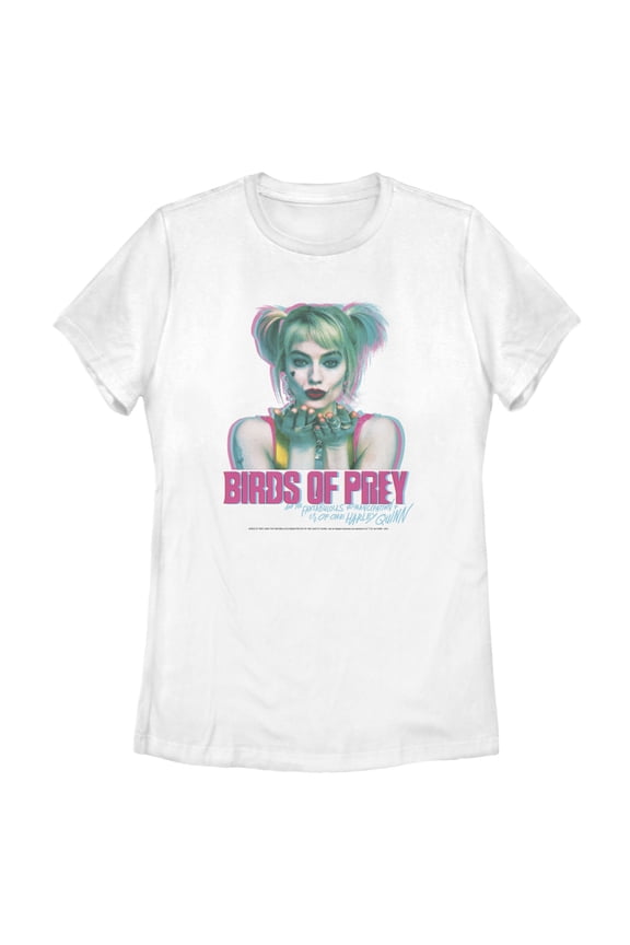 Women's Birds of Prey Harley Quinn Blur  Graphic Tee White 2X Large