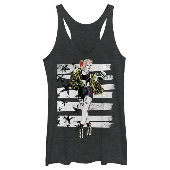 Women's Birds of Prey Harley Quinn Comic Pose  Racerback Tank Top Black Heather 2X Large