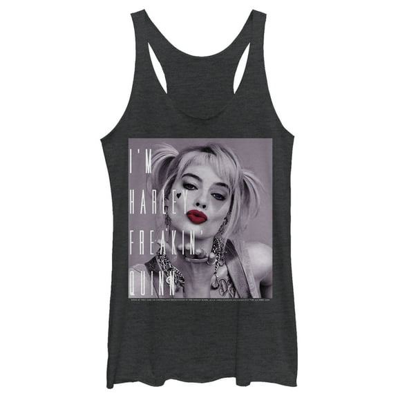 Women's Birds of Prey I'm Harley Freakin' Quinn  Racerback Tank Top Black Heather Small