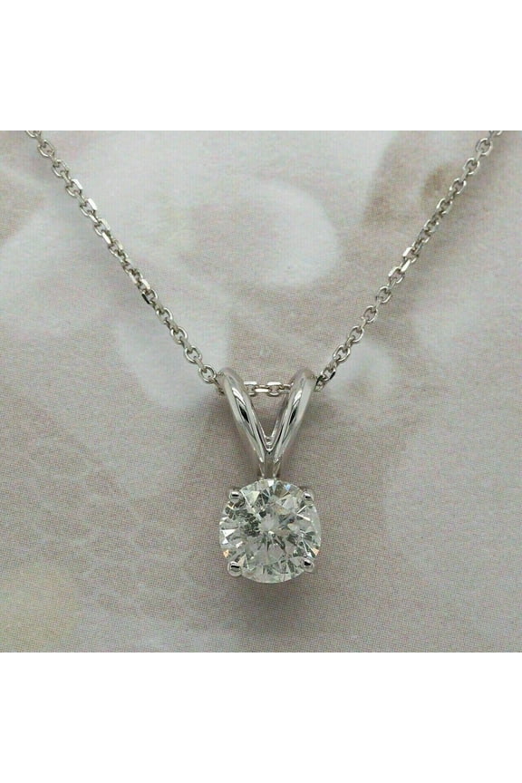 Women's Birthday Gift 2Ct Round Cut Lab Created Diamond Solitaire Pendant W/18" 14k White Gold Plated Silver