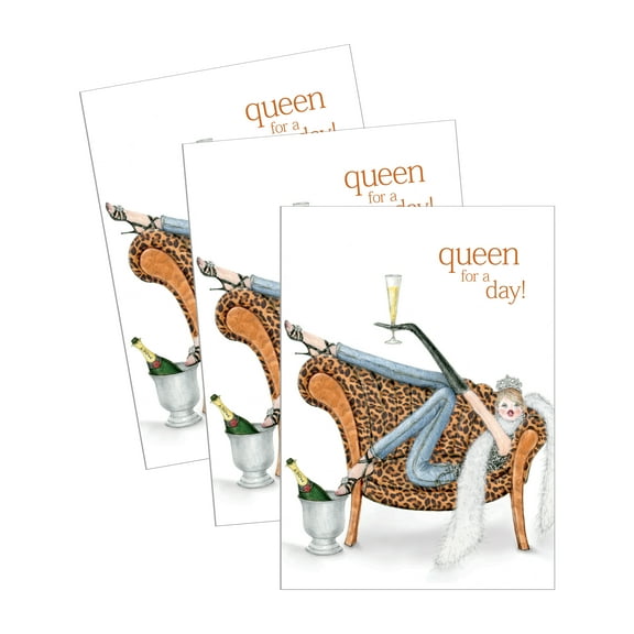 Women's Birthday Greeting Card (5" x 7") by Ann Scott Design | 3 Pack + 3 Envelopes (Queen for a Day)