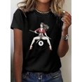 thumbnail image 1 of Women's Black 8 Ball Graphic T-Shirt With Bold Billiard Art Print - Short Sleeve Crew Neck Casual Top, Medium Stretch Machine-Washable Fabric For Summer & Spring, Ladies T-Shirts-Unisex Vintage Cotto, 1 of 6
