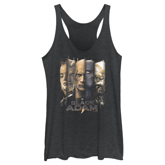 Women's Black Adam Faces of Justice Racerback Tank Top Black Heather X Small