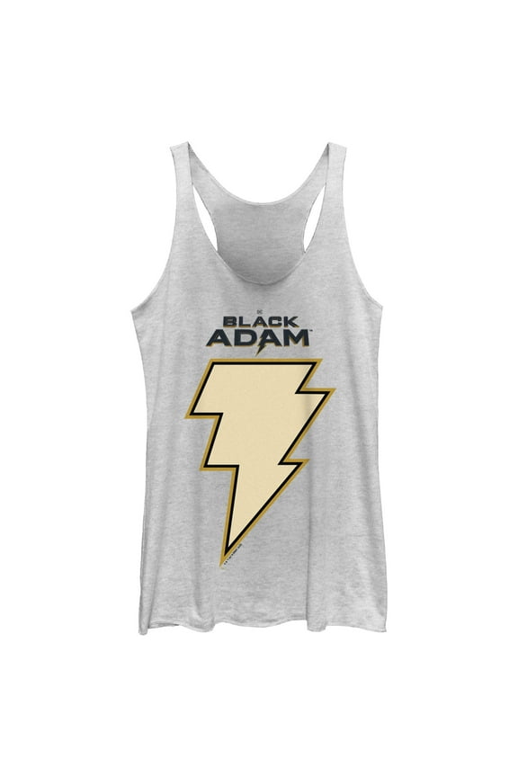 Women's Black Adam Yellow Lightning Bolt Racerback Tank Top White Heather Medium