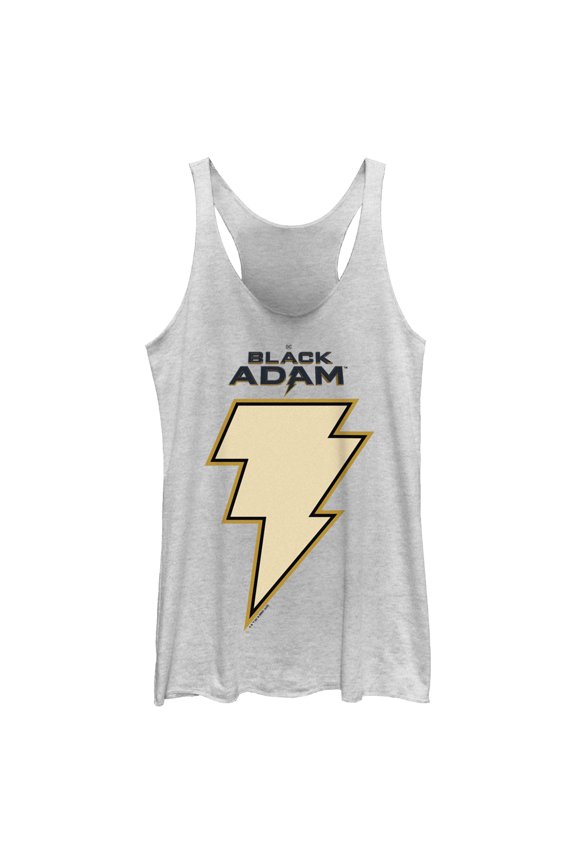 Women's Black Adam Yellow Lightning Bolt Racerback Tank Top White Heather X Large