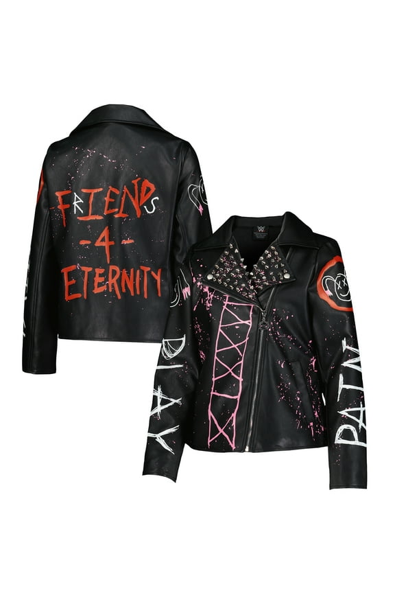 Women's Black Alexa Bliss Friends for Eternity Full-Zip Faux Leather Jacket