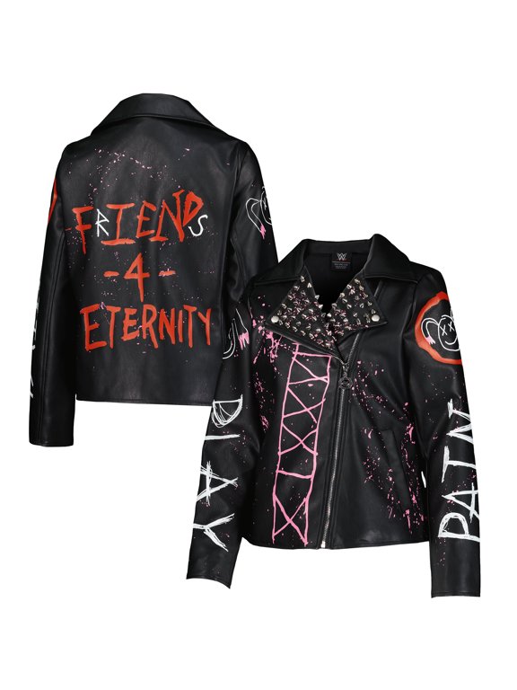 Women's Black Alexa Bliss Friends for Eternity Full-Zip Faux Leather Jacket