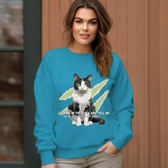 Women's Black And White Cat Pattern Pattern Crew Neck Pullover Cozy Clothes