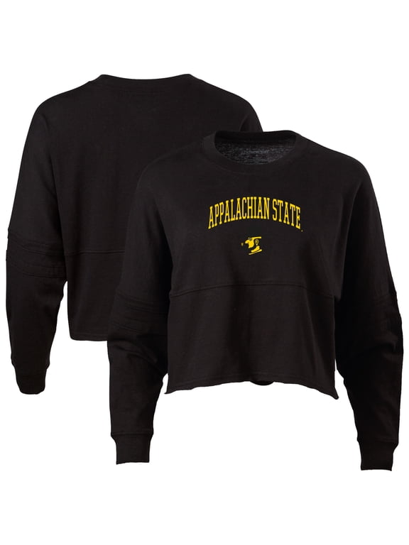 Women's Black Appalachian State Mountaineers Oversized Cropped Retro Long Sleeve T-Shirt