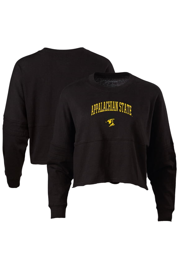 Women's Black Appalachian State Mountaineers Oversized Cropped Retro Long Sleeve T-Shirt