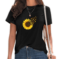thumbnail image 1 of Women's Black Artistic Sunflower Butterfly Print T-Shirt Casual Short Sleeve Tees for Whimsical Sunflower Lover Tops S-5XL, 1 of 5