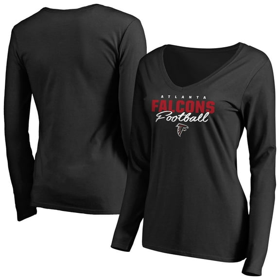 Women's Black Atlanta Falcons Iconic Collection Script Assist Long Sleeve V-Neck T-Shirt