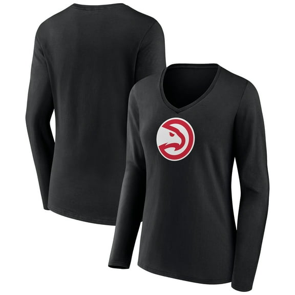 Women's Black Atlanta Hawks Logo Long Sleeve V-Neck T-Shirt