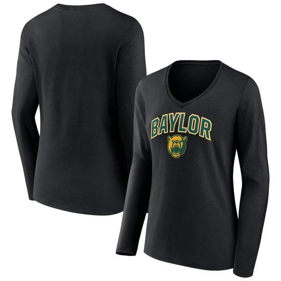Women's Black Baylor Bears Campus Long Sleeve V-Neck T-Shirt