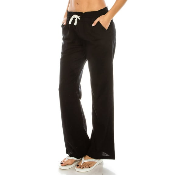 Women's Black Beachside Palazzo Linen Pants