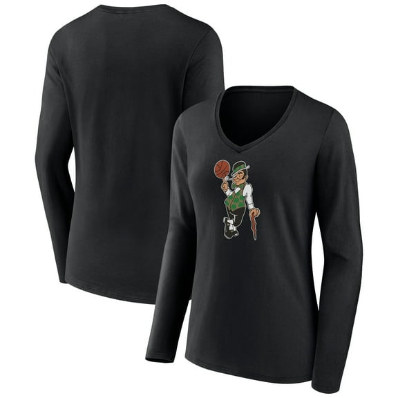 Women's Black Boston Celtics Alternate Logo V-Neck Long Sleeve T-Shirt