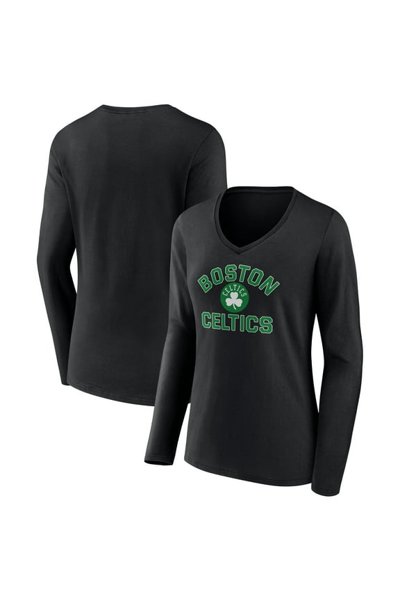 Women's Black Boston Celtics Overtime V-Neck Long Sleeve T-Shirt