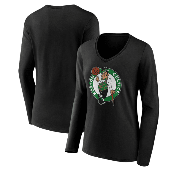 Women's Black Boston Celtics Primary Logo Long Sleeve V-Neck T-Shirt