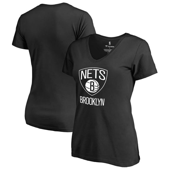 Women's Black Brooklyn Nets Primary Logo V-Neck T-Shirt