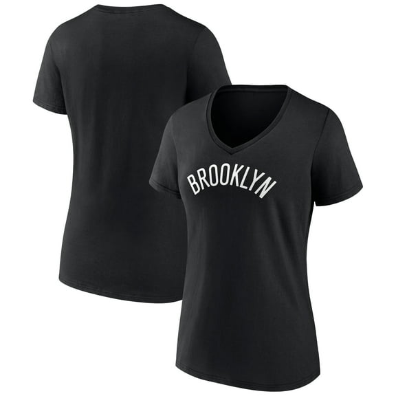 Women's Black Brooklyn Nets Wordmark V-Neck T-Shirt