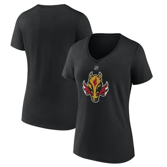 Women's Black Calgary Flames Alternate Logo V-Neck T-Shirt