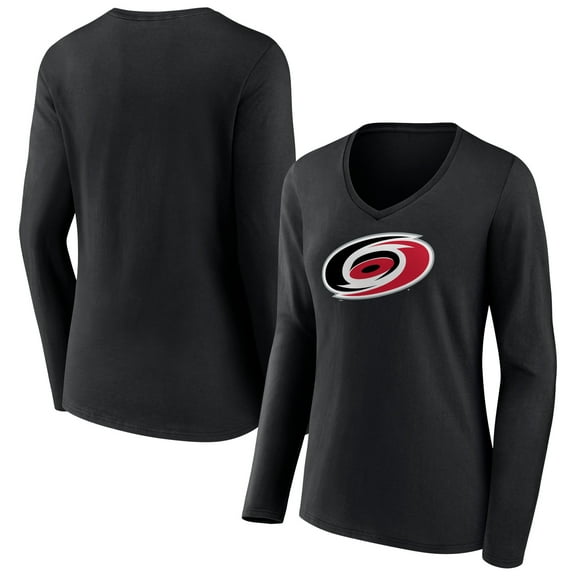 Women's Black Carolina Hurricanes Primary Team Logo Long Sleeve V-Neck T-Shirt