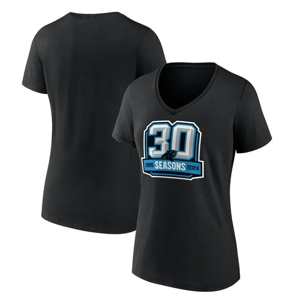Women's Black Carolina Panthers 30th Anniversary V-Neck T-Shirt