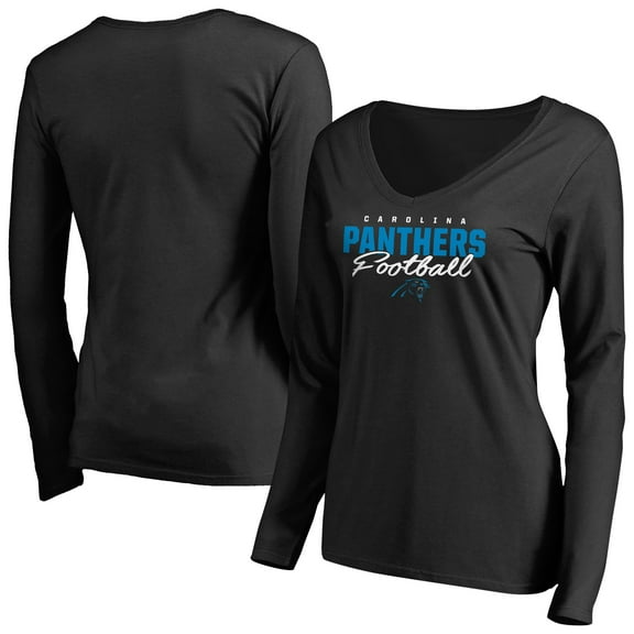 Women's Black Carolina Panthers Iconic Collection Script Assist Long Sleeve V-Neck T-Shirt