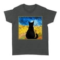thumbnail image 1 of Women's Black Cat Art Shirt - Inspired by Van Gogh's Wheatfield with Crows, 1 of 2
