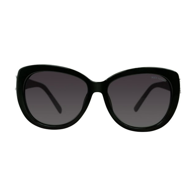 Women's Black Cat-Eye Rhinestone Flower Polarized Sunglasses