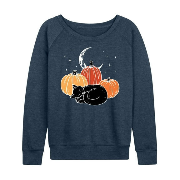 Instant Message - Black Cat Pumpkin Nap - Women's French Terry Long Sleeve Shirt