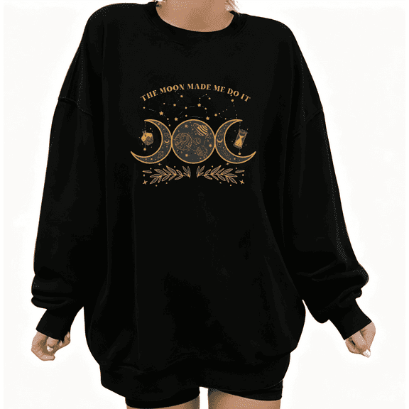 Women's Black Celestial "The Moon Made Me Do It" Sweatshirt S-3XL Astrology Lover Casual Tops