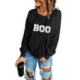 thumbnail image 1 of Women's Black Chenille BOO Patched Pattern Crewneck Sweatshirt - [ZhiHiMeRi] | (US 20-22)2XL, 1 of 8