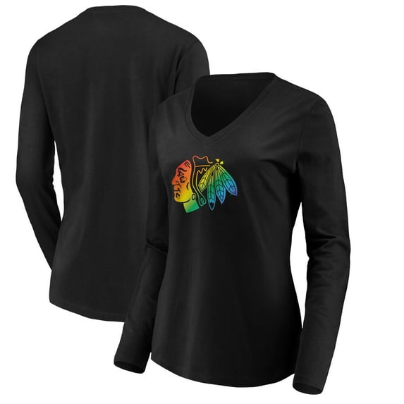 Women's Black Chicago Blackhawks Team Pride Logo Long Sleeve V-Neck T-Shirt