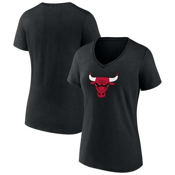 Women's Black Chicago Bulls Primary Logo V-Neck T-Shirt