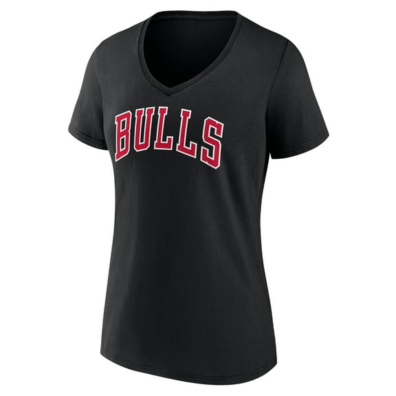 Women's Black Chicago Bulls Wordmark V-Neck T-Shirt