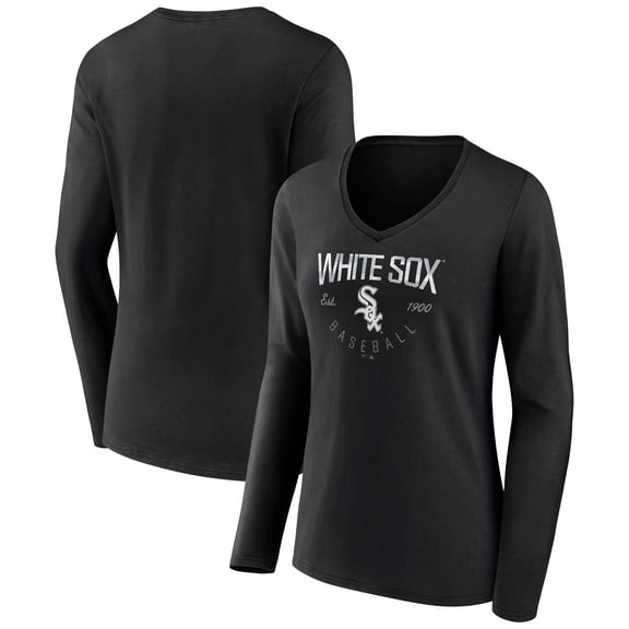 Women's Black Chicago White Sox Live For It Long Sleeve Long Sleeve V-Neck T-Shirt