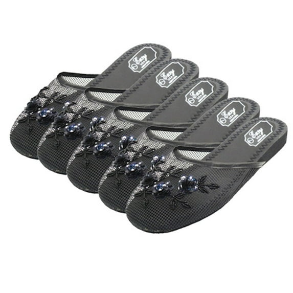 Women's Black Chinese Mesh Slippers