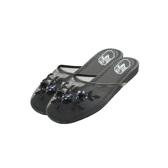 Women's Black Chinese Mesh Slippers