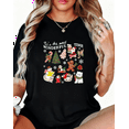 thumbnail image 1 of Women's Black Christmas Print Tshirt Graphic Tees Shirts Most Wonderful Time Santa Snowman Cat Festive Tops S-5XL, 1 of 5
