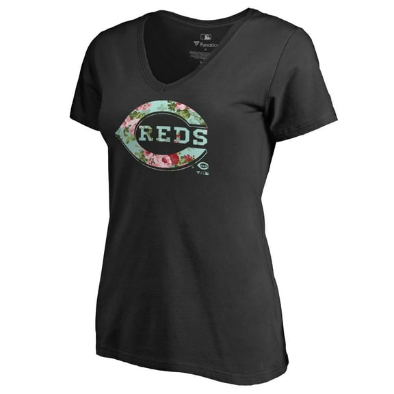Women's Black Cincinnati Reds Lovely V-Neck T-Shirt