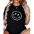 thumbnail image 1 of Women's Black Classic Smile Face Design Graphic Print Tshirt S-5XL Daily Wear Graphic Tees Shirts Tops, 1 of 4