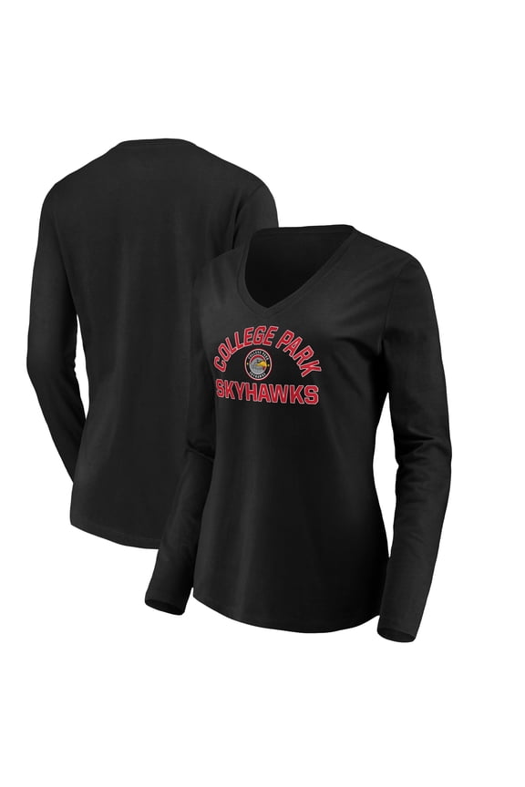 Women's Black College Park Skyhawks Overtime Long Sleeve V-Neck T-Shirt
