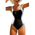 thumbnail image 1 of Women's Black Color Block U Neck One Piece Swimsuit with Ric Rac Trim | [ZhiHiMeRi] | (US 12-14)L, 1 of 12