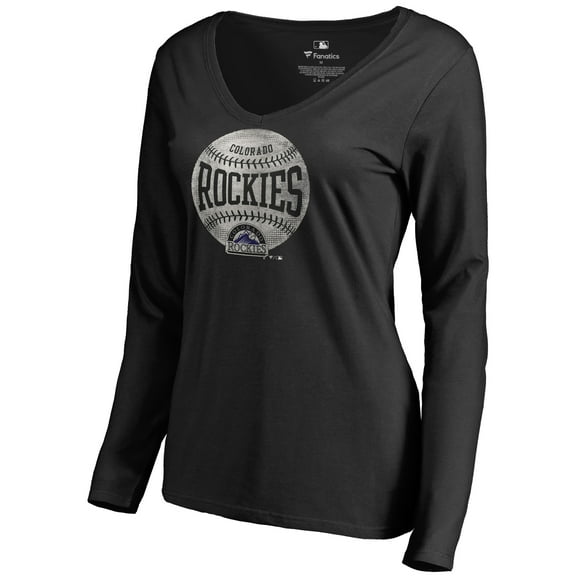 Women's Black Colorado Rockies Cooperstown Collection Slider Long Sleeve V-Neck T-Shirt